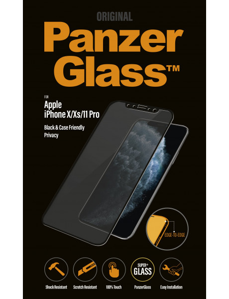 PanzerGlass P2664 Apple, iPhone X/Xs/11 Pro, Tempered glass, Black, Case friendly with Privacy filter