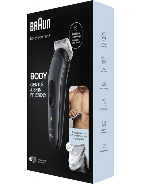Braun | Body Groomer | BG3350 | Cordless and corded | Number of length steps | Black/Grey | Number of shaver heads/blades