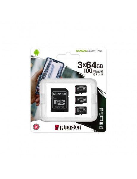 KINGSTON 64GB-3P1A MICROSDHC CANVAS SELECT PLUS 100R