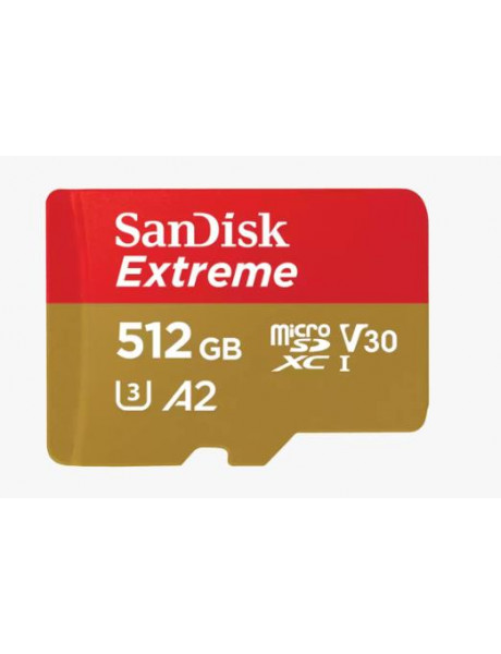 SDSQXAV-512G-GN6MA SanDisk Extreme microSDXC 512GB + SD Adapter + 1 year RescuePRO Deluxe up to 190MB/s & 130MB/s Read/Write speeds A2 C10 V30 UHS-I U3, EAN: 619659189648