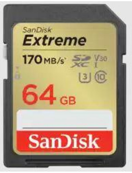 SDSDXV2-064G-GNCIN SanDisk Extreme 64GB SDXC Memory Card + 1 year RescuePRO Deluxe up to 170MB/s & 80MB/s Read/Write speeds, UHS-I, Class 10, U3, V30, EAN: 619659188610