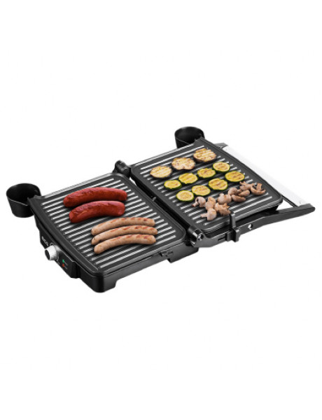 ECG ECGKG100 Contact grill, 2000W, 3 working positions - for scalloping, grilling and BBQ, Inox color