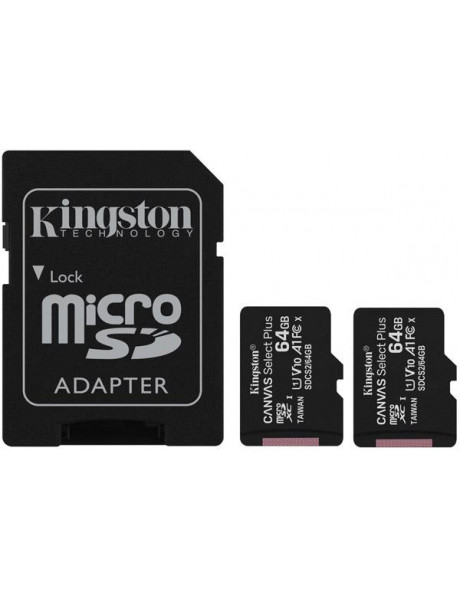 KINGSTON 64GB-2P1A MICROSDHC CANVAS SELECT PLUS 100R