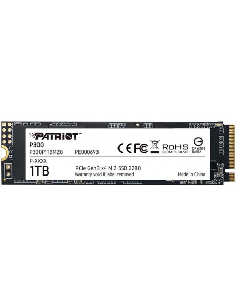SSD|PATRIOT|P300|1TB|M.2|PCIE|NVMe|3D NAND|Write speed 1650 MBytes/sec|Read speed 2100 MBytes/sec|3.8mm|TBW 480 TB|P300P1TBM28