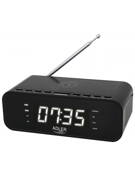Adler | AD 1192B | Alarm Clock with Wireless Charger | W | AUX in | Black | Alarm function