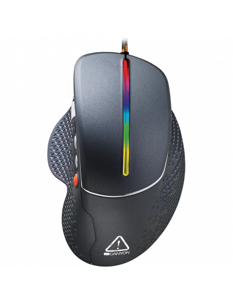 CND-SGM12RGB CANYON Apstar GM-12, Wired High-end Gaming Mouse with 6 programmable buttons, sunplus optical sensor, 6 levels of DPI and up to 6400, 2 million times key life, 1.65m Braided USB cable,Matt UV coating surface and RGB lights with 7 LED flowing 