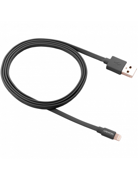 CNS-MFIC2DG CANYON MFI-2, Charge & Sync MFI flat cable, USB to lightning, certified by Apple, 1m, 0.28mm, Dark gray