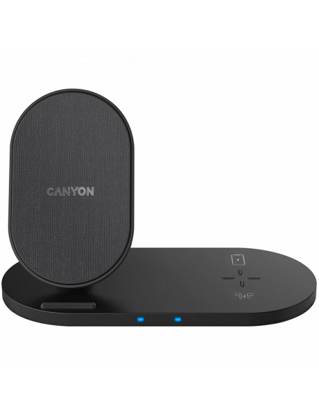 CNS-WCS202B CANYON WS-202 2in1 Wireless charger, Input 5V/3A, 9V/2.67A, Output 10W/7.5W/5W, Type c cable length 1.2m, PC+ABS,with PU part ,180*86*111.1mm, 0.185Kg,Black