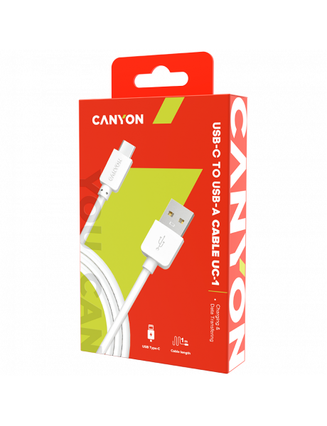 CNE-USBC1W CANYON UC-1 Type C USB Standard cable, cable length 1m, White, 15*8.2*1000mm, 0.018kg