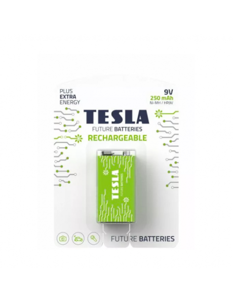 Baterija Tesla (16090121) įkraunama 9V GREEN+ RECHARGEABLE 9V / 6HR61 / NiMH 250 MAH