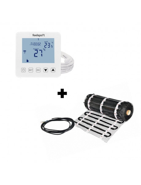 Grindinio šildymo tinklelis Warmset BLACK + programuojamas termostatas Feelspot WTH22.16 WiFi 08-00495