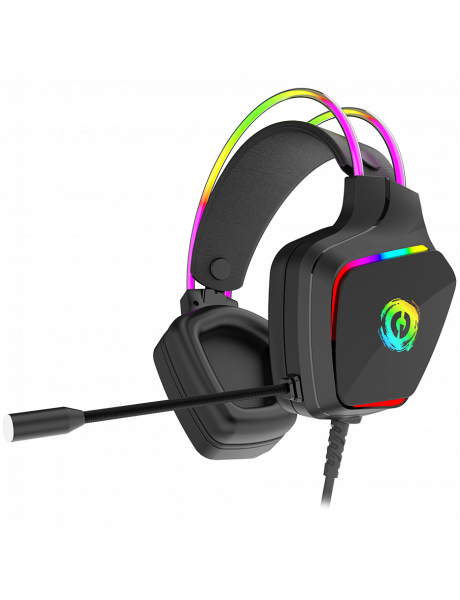 CND-SGHS9A CANYON Darkless GH-9A, RGB gaming headset with Microphone, Microphone frequency response: 20HZ~20KHZ, ABS+ PU leather, USB*1*3.5MM jack plug, 2.0M PVC cable, weight:280g, black
