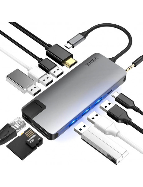 EKSA T20 12in1 Type-C to HDMI+USB3.0+USB2.0+SD+miniSD+PD100W+3,5mm+RJ45
