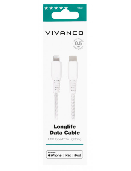Vivanco cable USB-C - Lightning 0.5m, white (62227)