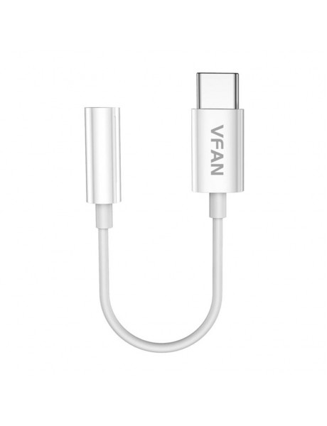 Vipfan L08 USB-C to mini jack 3.5mm AUX cable, 10cm (white)