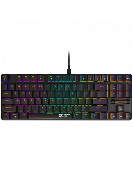 CND-SKB50-RU CANYON Cometstrike GK-50, 87keys Mechanical keyboard, 50million times life, GTMX red switch, RGB backlight, 20 modes, 1.8m PVC cable, metal material + ABS, RU layout, size: 354*126*26.6mm, weight:624g, black