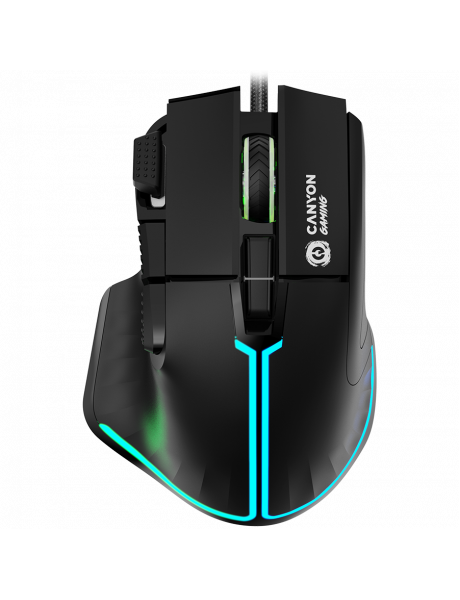 CND-SGM636B CANYON Fortnax GM-636, 9keys Gaming wired mouse,Sunplus 6662, DPI up to 20000, Huano 5million switch, RGB lighting effects, 1.65M braided cable, ABS material. size: 113*83*45mm, weight: 102g, Black