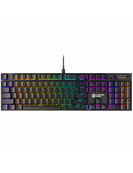 CND-SKB55-US CANYON Cometstrike GK-55, 104keys Mechanical keyboard, 50million times life, GTMX red switch, RGB backlight, 18 modes, 1.8m PVC cable, metal material + ABS, US layout, size: 436*126*26.6mm, weight:820g, black