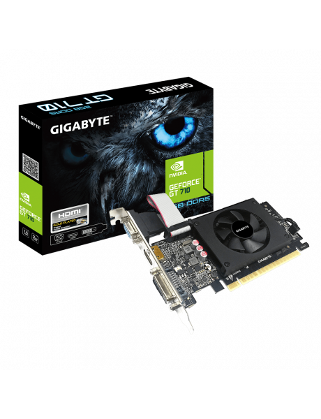 Gigabyte GV-N710D5-2GIL NVIDIA, 2 GB, GeForce GT 710, GDDR5, PCI-E 2.0 x 8, HDMI ports quantity 1, Memory clock speed 5010 MHz, DVI-D ports quantity 1, Processor frequency 954 MHz