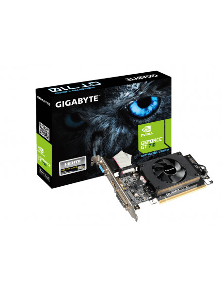Graphics Card|GIGABYTE|NVIDIA GeForce GT 710|2 GB|DDR3|64 bit|PCIE 2.0 8x|Memory 1800 MHz|GPU 954 MHz|Single Slot Fansink|1x15pin D-sub|1xDVI-D|1xHDMI|GV-N710D3-2GLV2.0