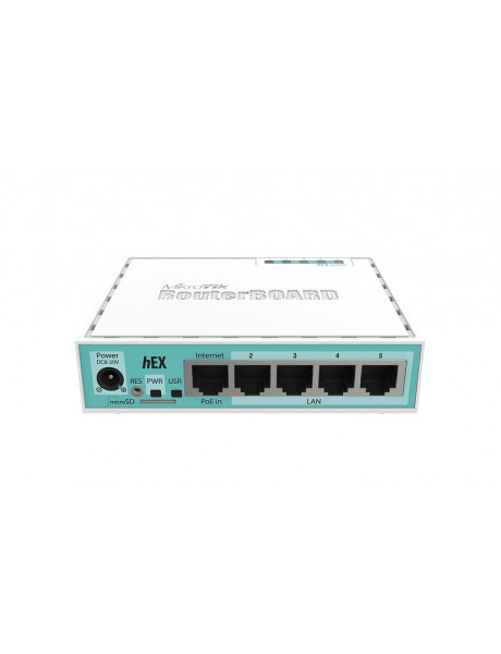Mikrotik Wired Ethernet Router (No Wifi) RB750Gr3, hEX, Dual Core 880MHz CPU, 256MB RAM, 16 MB (MicroSD), 5xGigabit LAN, USB, PCB and Voltage temperature monitor, Beeper, IP20, Plastic Case, RouterOS L4 MikroTik Ethernet Router hEX RB750Gr3 No Wi-Fi Ether