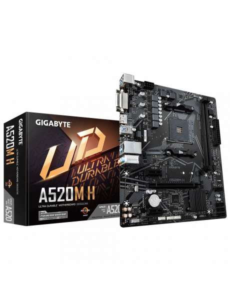 Gigabyte A520M H 1.0 Processor family AMD, Processor socket AM4, DDR4 DIMM, Memory slots 2, Chipset AMD A, Micro ATX