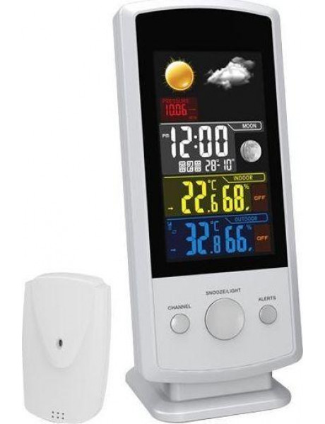 Mesko MS 1177 Weather station, White, Colorful Digital Display, Remote Sensor