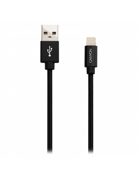 CNS-MFIC3B CANYON MFI-3, Charge & Sync MFI braided cable with metalic shell, USB to lightning, certified by Apple, cable length 1m, OD2.8mm, Black