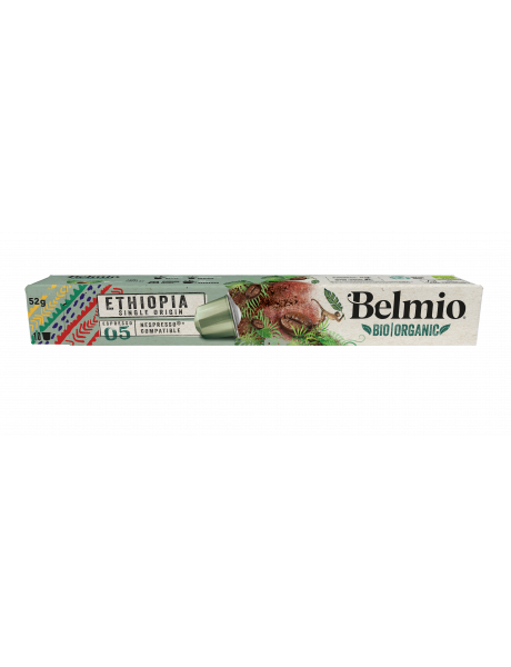 Belmoca Belmio Sleeve  BIO/Single Origine Ethiopia Coffee Capsules for Nespresso coffee machines, 10 aluminum capsules, Coffee strength 5/12