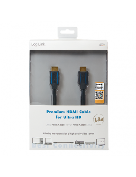 Logilink | Black | HDMI male (type A) | HDMI male (type A) | Premium HDMI Cable for Ultra HD | HDMI to HDMI | 3 m